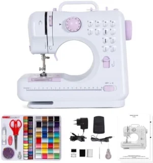 Draagbare Naaimachine met Lade - 12 Naaiprogramma's - Complete Naai- en Pedaalset - Ideaal voor Beginners en Dagelijks Gebruik - Paars