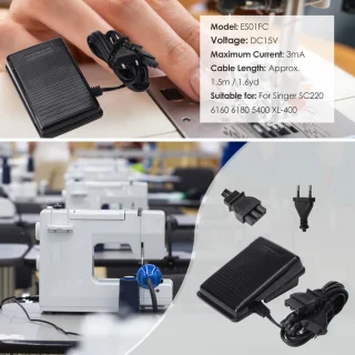 Voetpedaal met koord voor naaimachine - Zwart kunststof netsnoer - Naaimachine-accessoires voor Singer SC220 6160 6180 5400 XL‑400