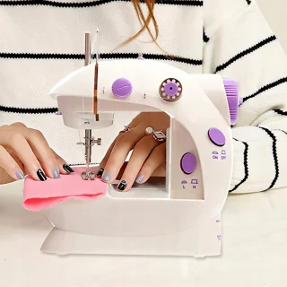 Mini elektrische naaimachine - Twee snelheden - Voetpedaal - Tweenaaldsysteem - Handmatige/automatische bediening - Inclusief bonusaccessoires - Perfect voor snelle reparaties en kleine naaiprojecten