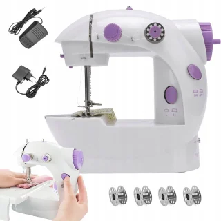 Mini elektrische naaimachine - Twee snelheden - Voetpedaal - Tweenaaldsysteem - Handmatige/automatische bediening - Inclusief bonusaccessoires - Perfect voor snelle reparaties en kleine naaiprojecten