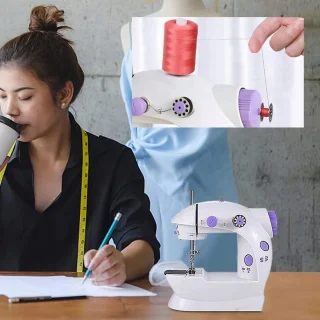 Mini elektrische naaimachine - Twee snelheden - Voetpedaal - Tweenaaldsysteem - Handmatige/automatische bediening - Inclusief bonusaccessoires - Perfect voor snelle reparaties en kleine naaiprojecten