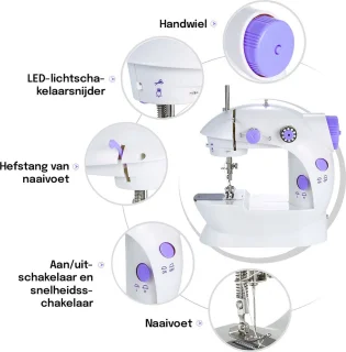 Mini Naaimachine Elektrische - Kleine Naaimachine - Compacte Naaimachine - Handnaaimachine Elektrisch - Wit/Paars