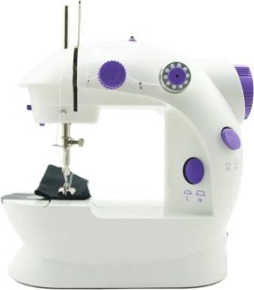Mini Naaimachine - Draagbare Naaimachine - Met Naai Kit & Tafeltje - Compact - Wit/Paars - met Pedaal - Draadloos - Incl Draad - met Spoelen en Garen - LED Verlichting - Klein - voor Beginners - Gevorderden - Naaiapparaat review