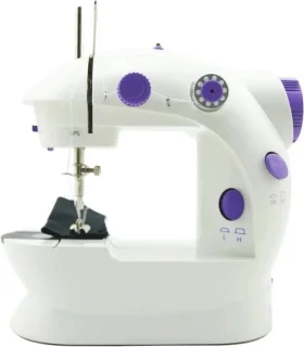 Mini Naaimachine - Draagbare Naaimachine - Met Naai Kit & Tafeltje - Compact - Wit/Paars - met Pedaal - Draadloos - Incl Draad - met Spoelen en Garen - LED Verlichting - Klein - voor Beginners - Gevorderden - Naaiapparaat