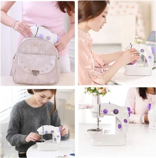 Miniatuur Naaimachine met Verlengtafel en Naaimachine Accessoires Katoenen Stof Twee Draden Dubbele Snelheid Dubbele Schakelaars Huishouden Kinderen Beginners Reizen Automatische Naaimachine