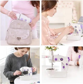 Miniatuur Naaimachine met Verlengtafel en Naaimachine Accessoires Katoenen Stof Twee Draden Dubbele Snelheid Dubbele Schakelaars Huishouden Kinderen Beginners Reizen Automatische Naaimachine