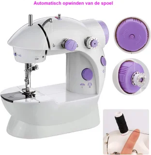 Miniatuur Naaimachine met Verlengtafel en Naaimachine Accessoires Katoenen Stof Twee Draden Dubbele Snelheid Dubbele Schakelaars Huishouden Kinderen Beginners Reizen Automatische Naaimachine