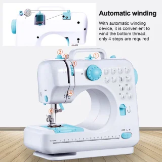 Creatorally Dubbeldraads Huishoudelijke Naaimachine - 12 steektypen - Sewing Machine Beginners Set - Electronische naaimachine - blauw - Naaiset