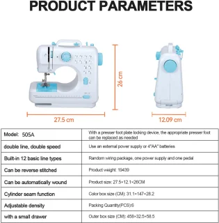 Creatorally Dubbeldraads Huishoudelijke Naaimachine - 12 steektypen - Sewing Machine Beginners Set - Electronische naaimachine - blauw - Naaiset