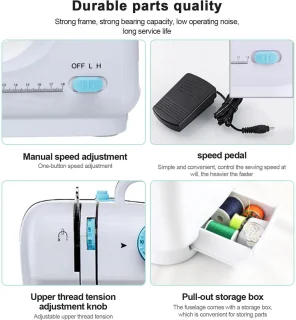 Creatorally Dubbeldraads Huishoudelijke Naaimachine - 12 steektypen - Sewing Machine Beginners Set - Electronische naaimachine - blauw - Naaiset