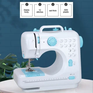 Creatorally Dubbeldraads Huishoudelijke Naaimachine - 12 steektypen - Sewing Machine Beginners Set - Electronische naaimachine - blauw - Naaiset