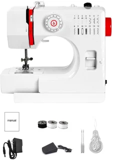 Naaimachine - 14 Steken - Dubbele draad stiksteek - Voetpedaal - Ingebouwde verlichting - Naaimachine kinderen - Wit