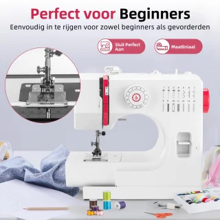 Naaimachine - 14 Steken - Dubbele draad stiksteek - Voetpedaal - Ingebouwde verlichting - Naaimachine kinderen - Wit