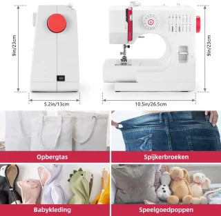 Naaimachine - 14 Steken - Dubbele draad stiksteek - Voetpedaal - Ingebouwde verlichting - Naaimachine kinderen - Wit