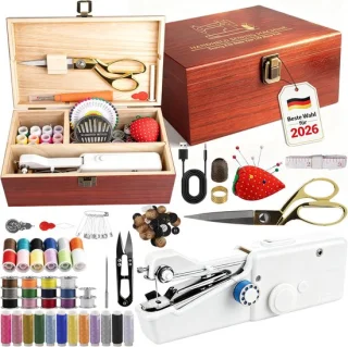 BRICH handnaaimachine met opbergdoos van hout en naaiaccessoireset