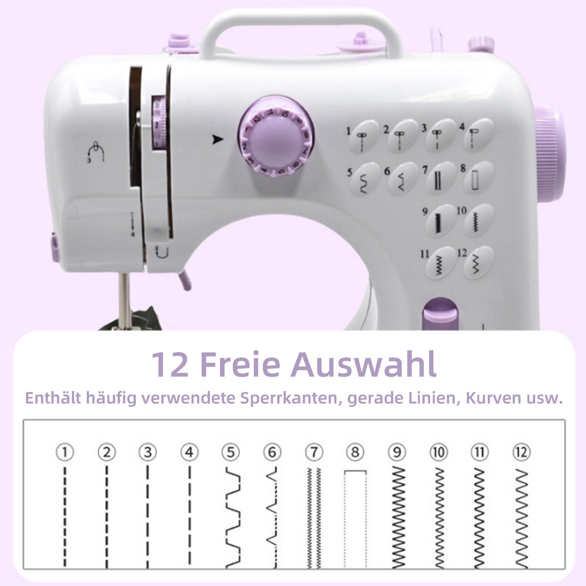 CHIWIN Mini Naaimachine met 12 Patronen en Accessoireset