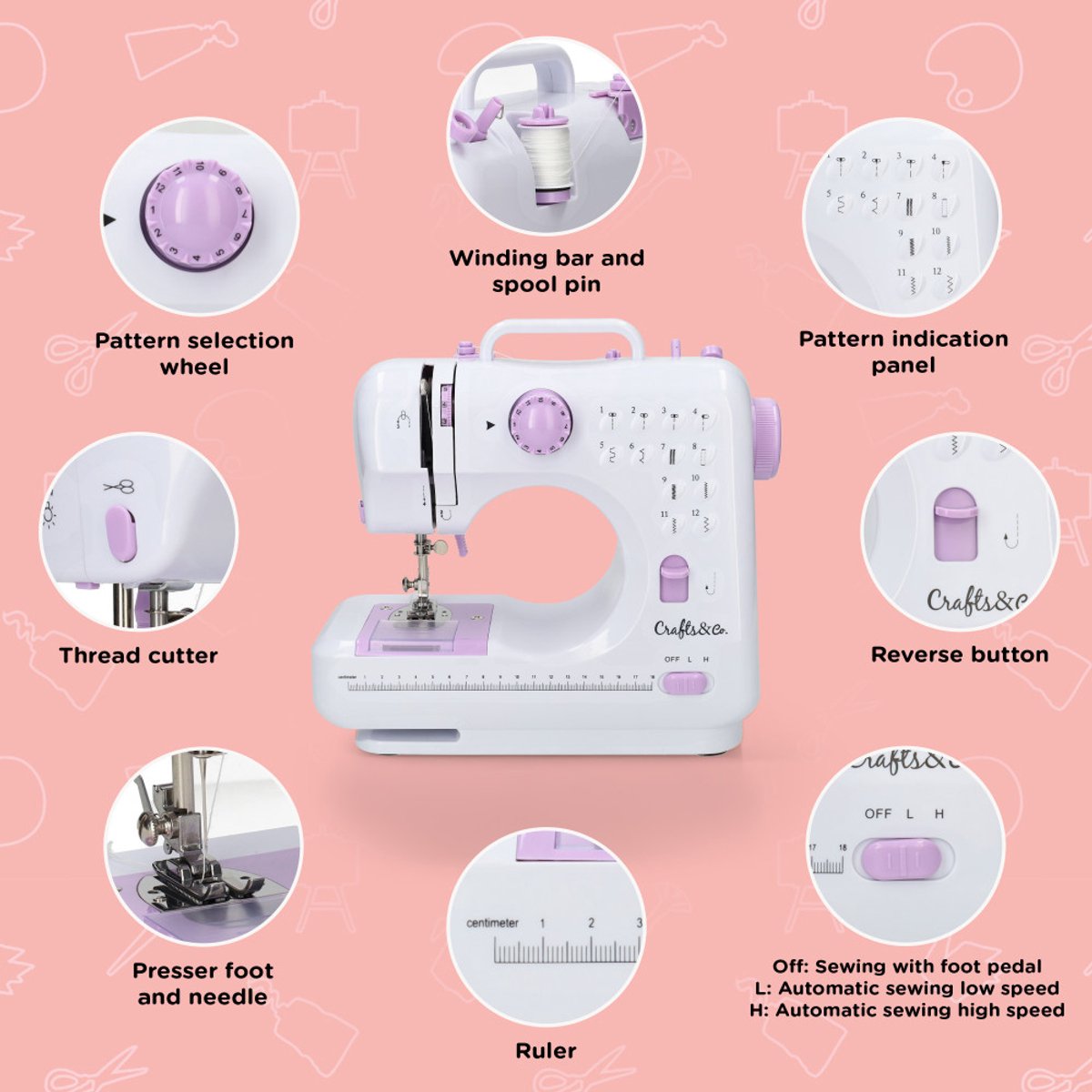 Crafts&Co Kindernaaimachine Wit met Naaiset