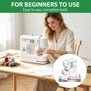 Draagbare elektrische naaimachine mini formaat met 42-delige naaiaccessoires voor beginners - ShopVlot