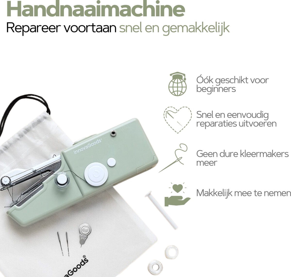Groene Elektrische Handnaaimachine met Reistasje