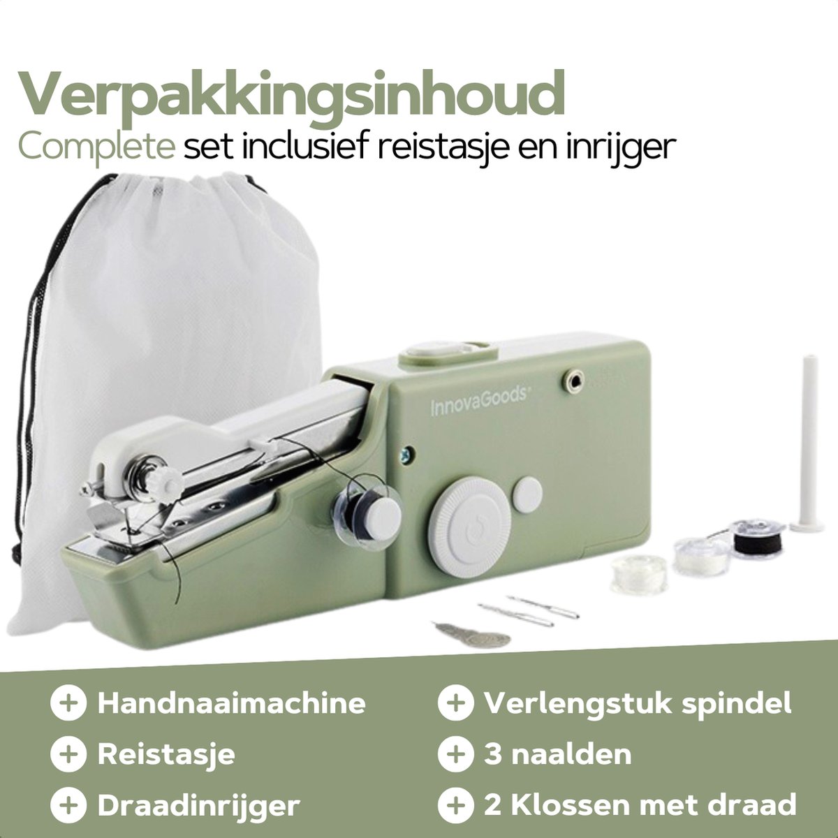 Groene Elektrische Handnaaimachine met Reistasje