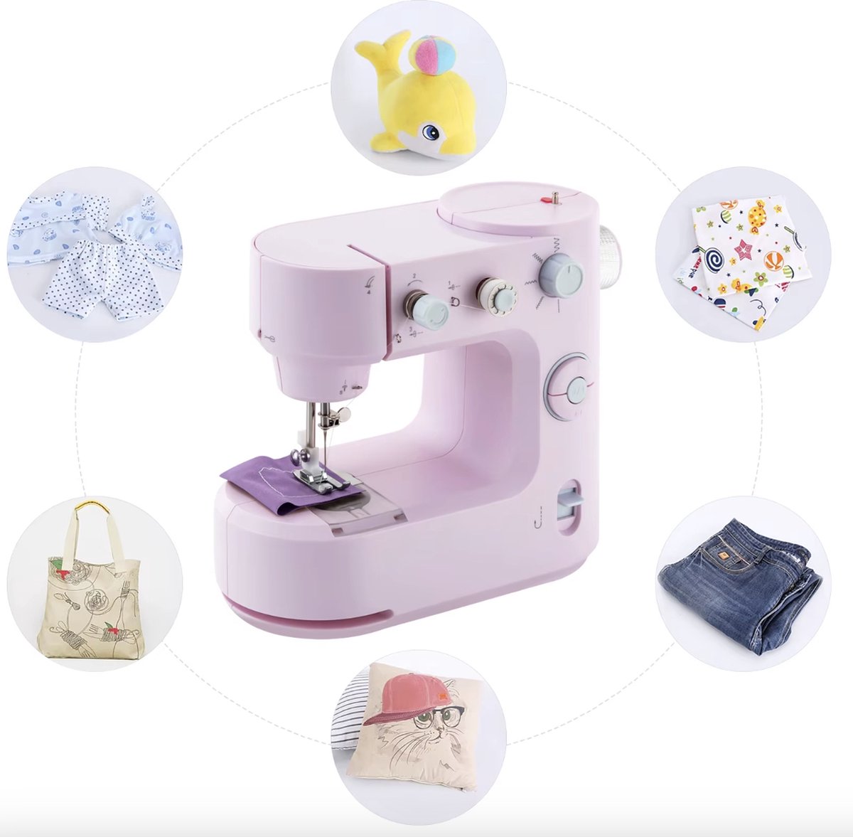 Wat vinden we goed aan de J&R Mini Draagbare Naaimachine Paars