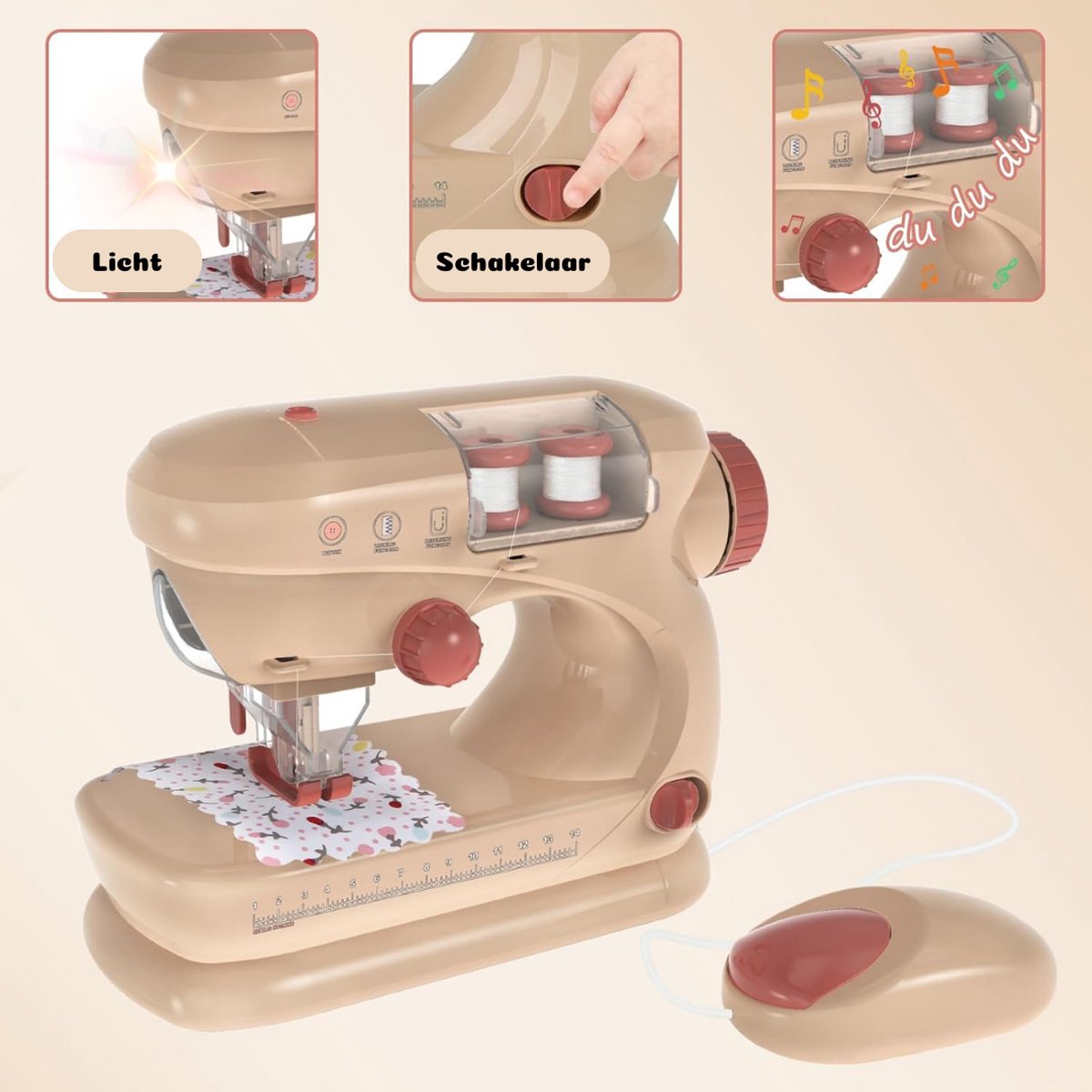 Kindernaaimachine Beige met Voetpendaal 12,7x2,5x10,2 cm