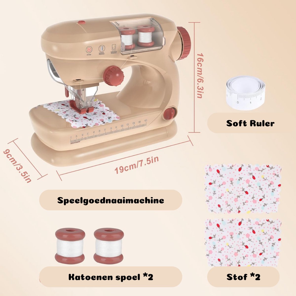Kindernaaimachine Beige met Voetpendaal 12,7x2,5x10,2 cm