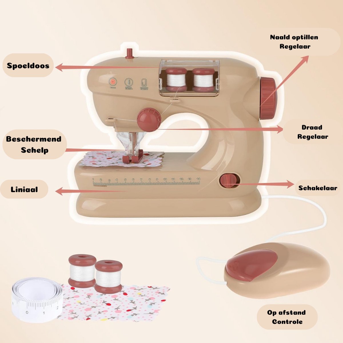 Kindernaaimachine Beige met Voetpendaal 12,7x2,5x10,2 cm