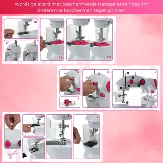 Kindernaaimachine Mini Wit/Roze met Voetpendaal