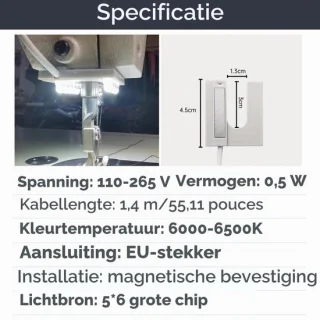 Lamp voor naaimachine met magnetische voet en flexibele zwanenhals
