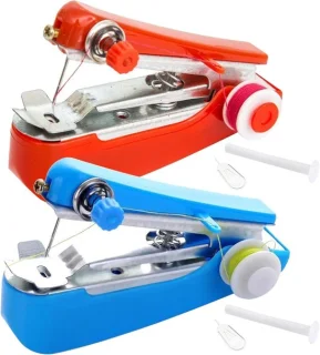 Mini handnaaimachine set 2 stuks blauw rood