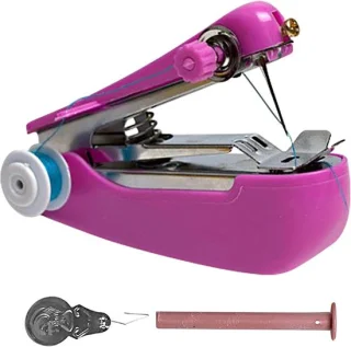 Mini naaimachine, draagbaar, 12 cm, roze
