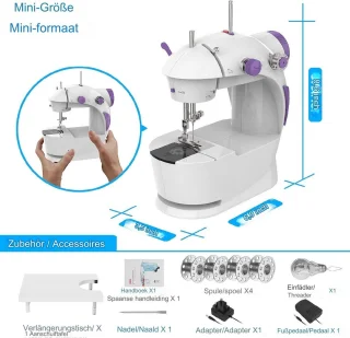 Mini naaimachine draagbaar met grote naaitafel