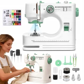 Mini naaimachine - elektrische draagbare naaimachine met dubbelnaald, voetpedaal en accessoires