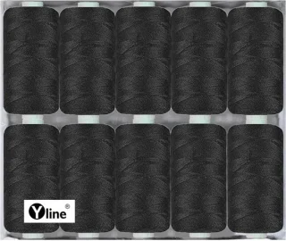 Naaigaren polyester syngaren set - 10 spoelen - 500 meter - zwart