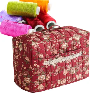 Naaimachine draagtas met vintage bloemenprint, 43 x 35 x 6 cm, rood