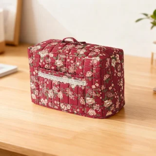 Naaimachine hoes en opbergtas, vintage bloemenprint, 43x35x24 cm, rood