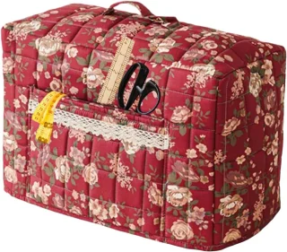 Naaimachine hoes en opbergtas, vintage bloemenprint, 43x35x24 cm, rood
