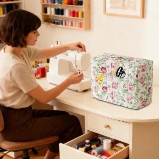 Naaimachine hoes vintage bloemenprint 43 x 35 cm roze