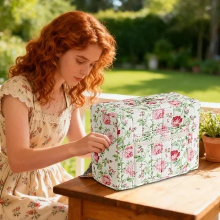 Naaimachine hoes vintage bloemenprint 43 x 35 cm roze