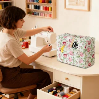 Naaimachine hoes vintage bloemenprint 43 x 35 cm roze