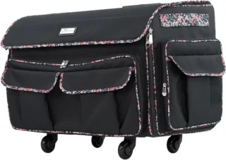 Naaimachine koffer opbergtas trolley zwart bloemen