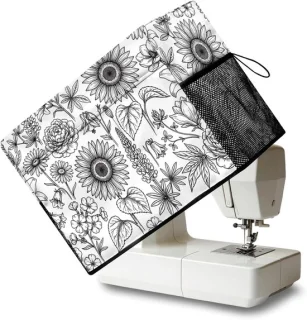 Naaimachinehoes 45 x 22 x 32 cm zwarte lijnkunst bloemen