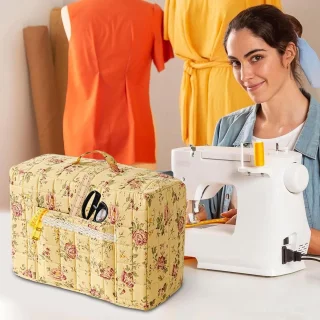 Naaimachinehoes beschermtas vintage bloemenpatroon 43x35x24 cm geel