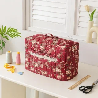 Naaimachinehoes - draagtas - vintage bloemenpatroon - rood - 43x35 cm