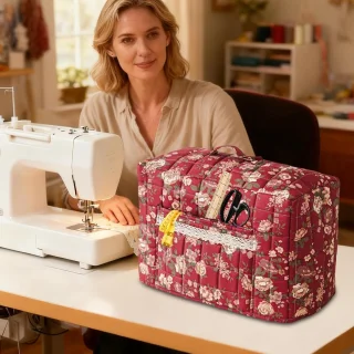 Naaimachinehoes - draagtas - vintage bloemenpatroon - rood - 43x35 cm