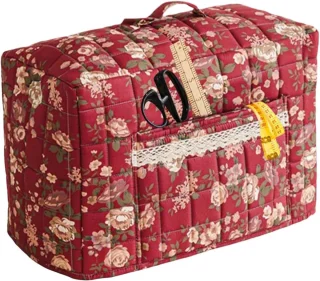 Naaimachinehoes met vintage bloemenprint, 43 x 35 cm, rood
