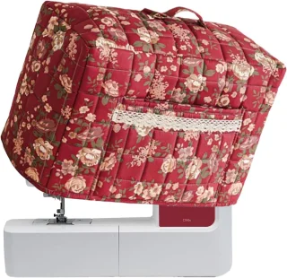 Naaimachinehoes met vintage bloemenprint, 43 x 35 cm, rood