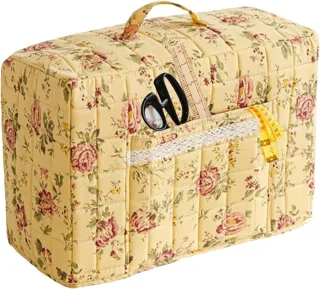 Naaimachinehoes vintage bloemenprint geel 43 x 35 cm