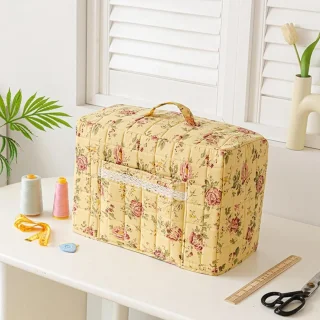 Naaimachinehoes vintage bloemenprint geel 43 x 35 cm